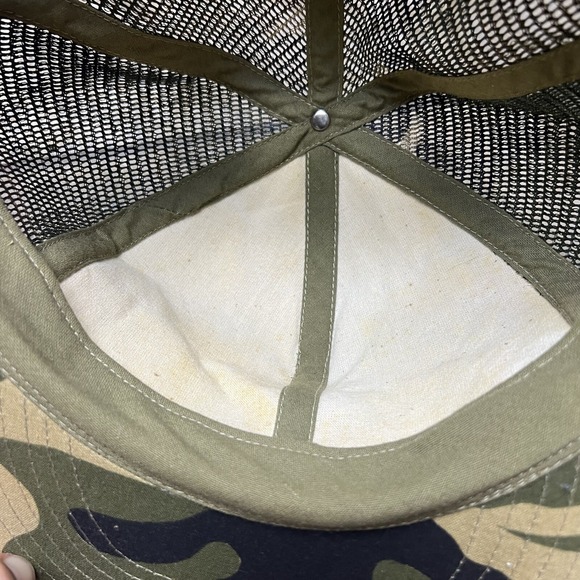 VINTAGE 80s Fishing Hunting‎ Camo Brown Snapback Trucker Hat Cap USA Farm Work - Picture 5 of 6